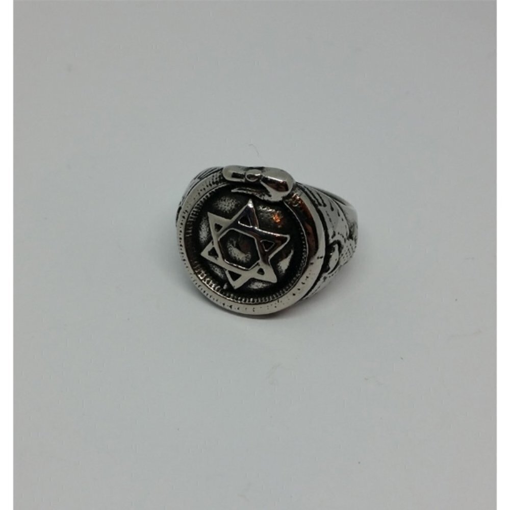 Star of David antique silver tone ring almost men's